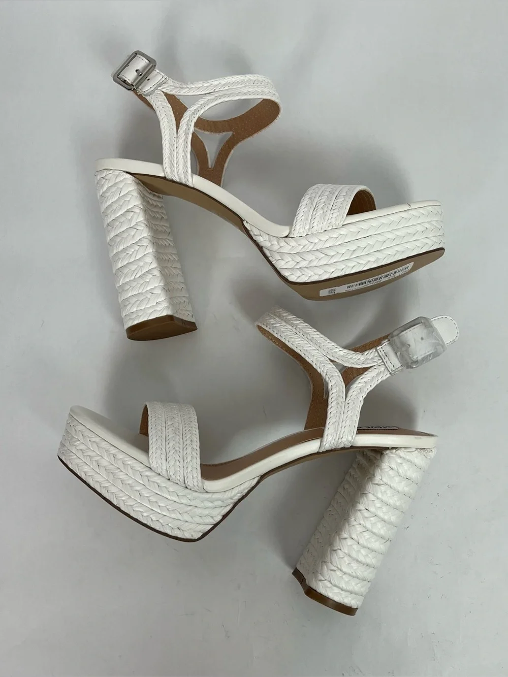 Steve Madden Lombardo White Braided Jute Platform Block Heel Sandals